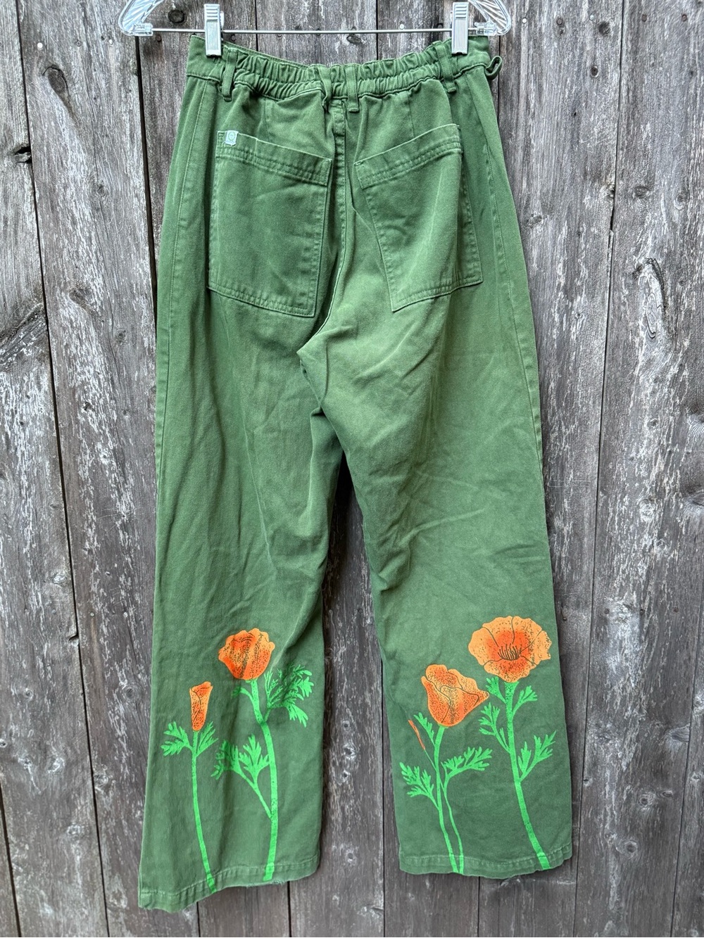 Big Bud Press Western California Poppy Green Floral Embroidered Wide-Leg Pants S - Picture 9 of 12